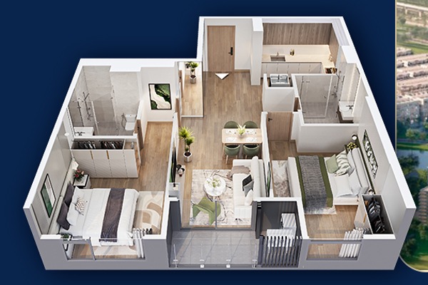 CĂN 10 TÒA A2  | A2-xx-10 (2 NGỦ / 60m2) BC: TÂY BẮC